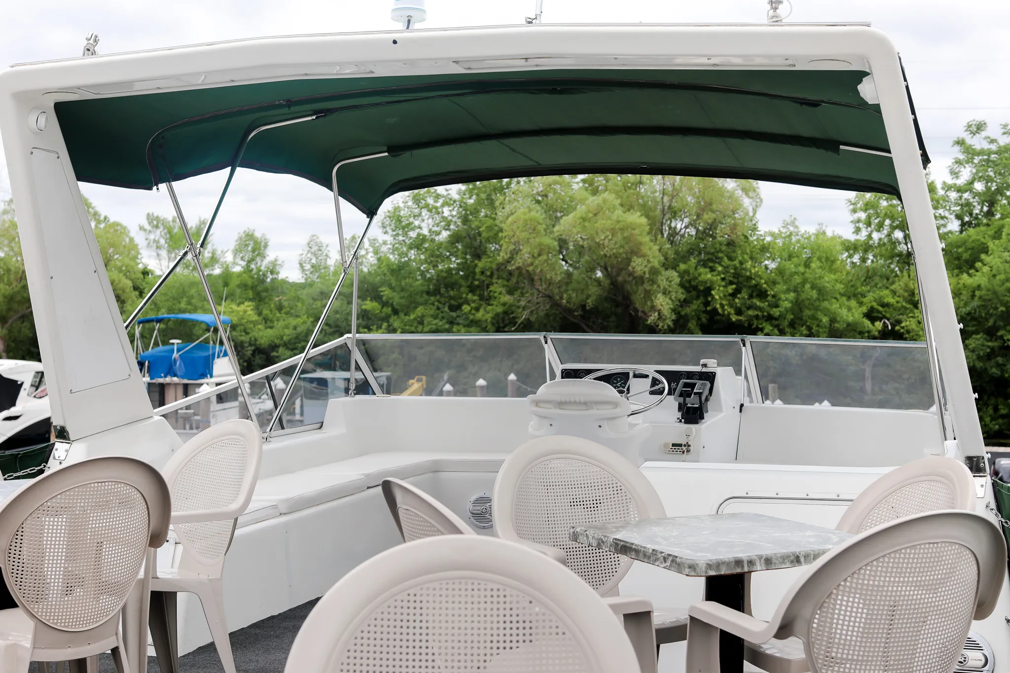 a boat sitting on top of a chair